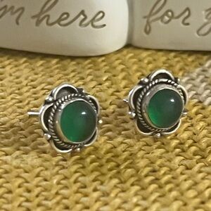 Elegant Silver and Green agate Stud Earrings